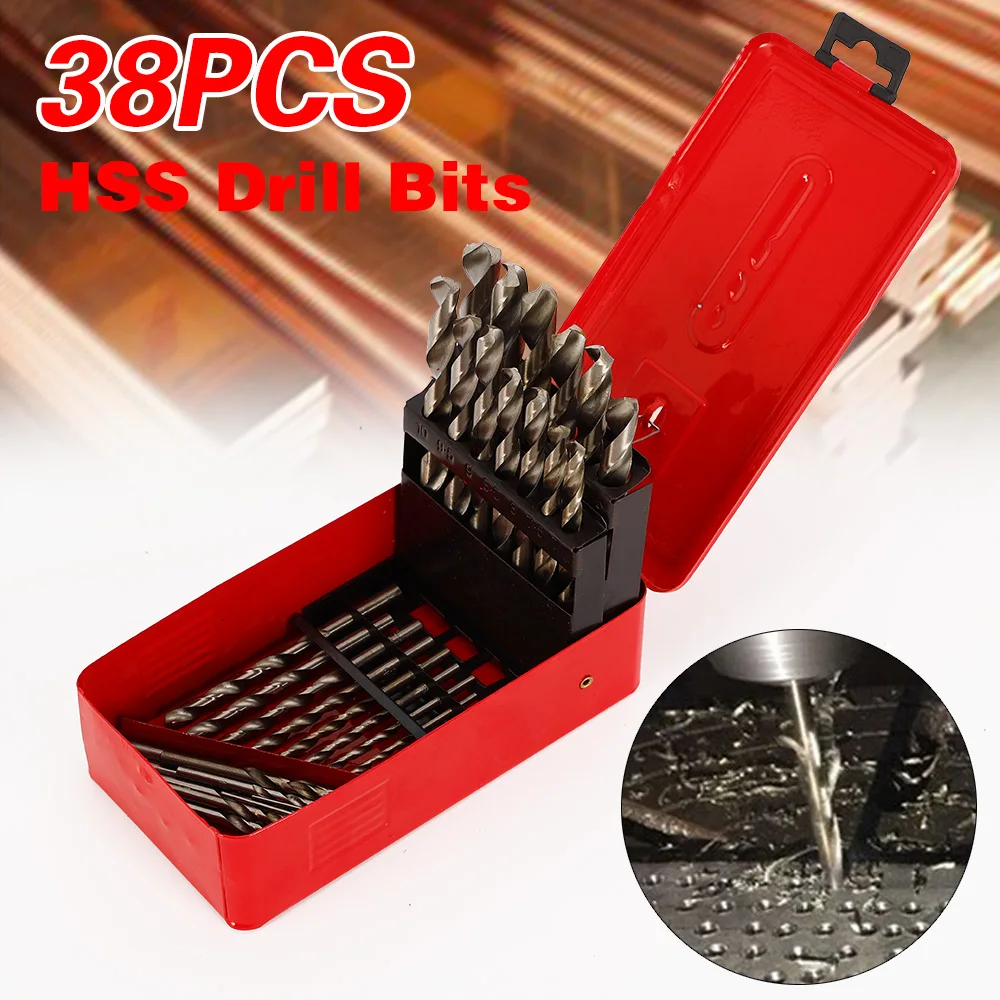 38Pcs Twist HSS High Speed Cobalt Steel Kit 1mm-13mm Metric Drill Bit Tool Set with Box