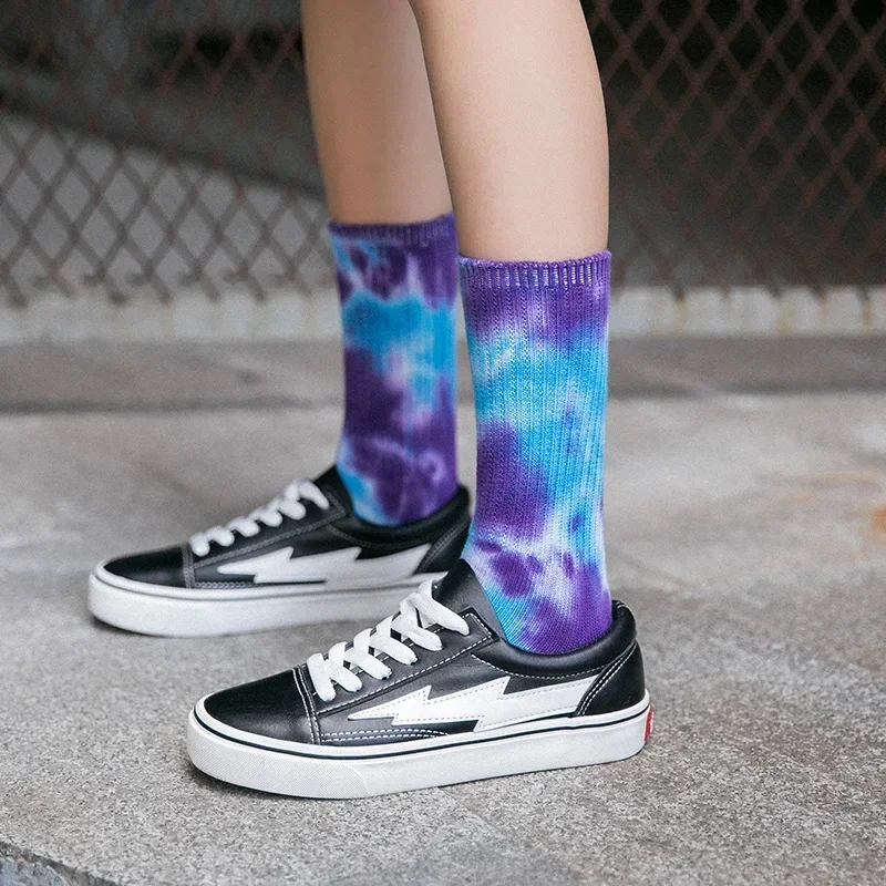 Calcetines de Skate para hombre y mujer, calcetín hasta la rodilla, divertidos, para ciclismo, correr, senderismo, Tie Dye, harajuku, hip hop, 2024