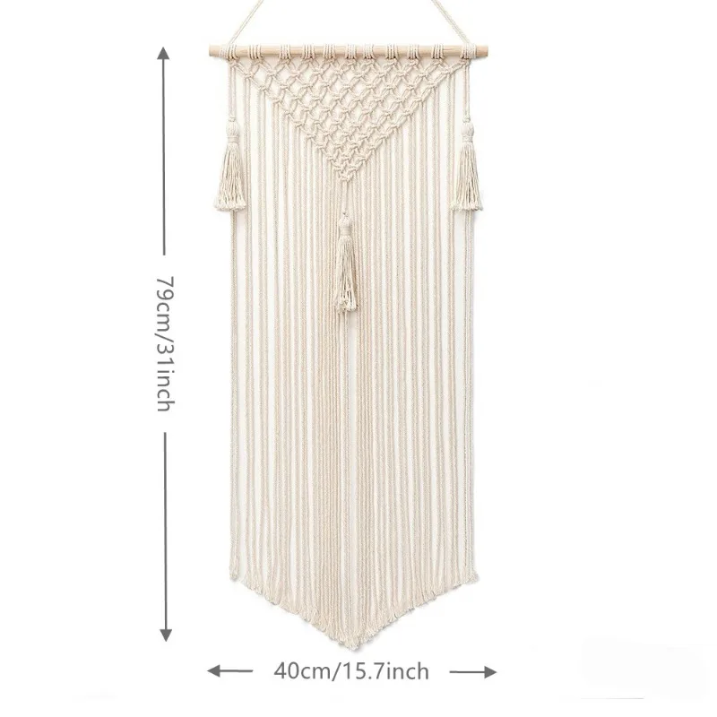 Artisan Crafted Fringed Wall Hangingins Nordic Bohemian Hairpin Headgear Wall-mounted Storage Hand-woven Cotton Rope Wall Tapest