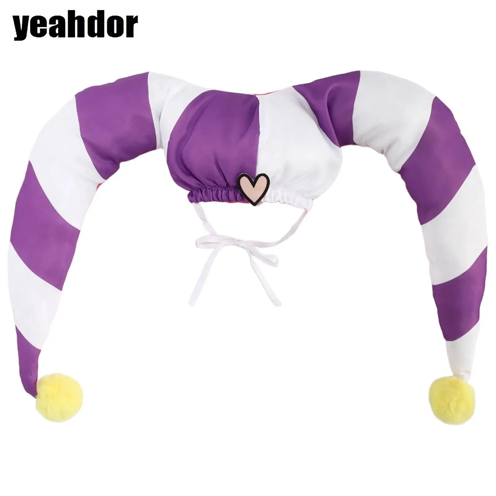 

Полосатая шляпа клоуна на Хэллоуин, косплей, аниме, шляпа клоуна с рогом, цветной блок, качалка со съемным зажимом в форме сердца, нарядное платье, головной убор