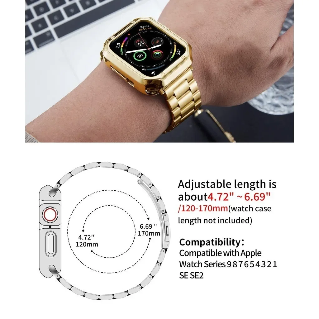 Protector Case+Metal Strap For Apple Watch Ultra 2 Band 49mm 45mm 44mm 42mm 41mm 38 40mm Bracelet Correa For iWatch SE 7 8 9
