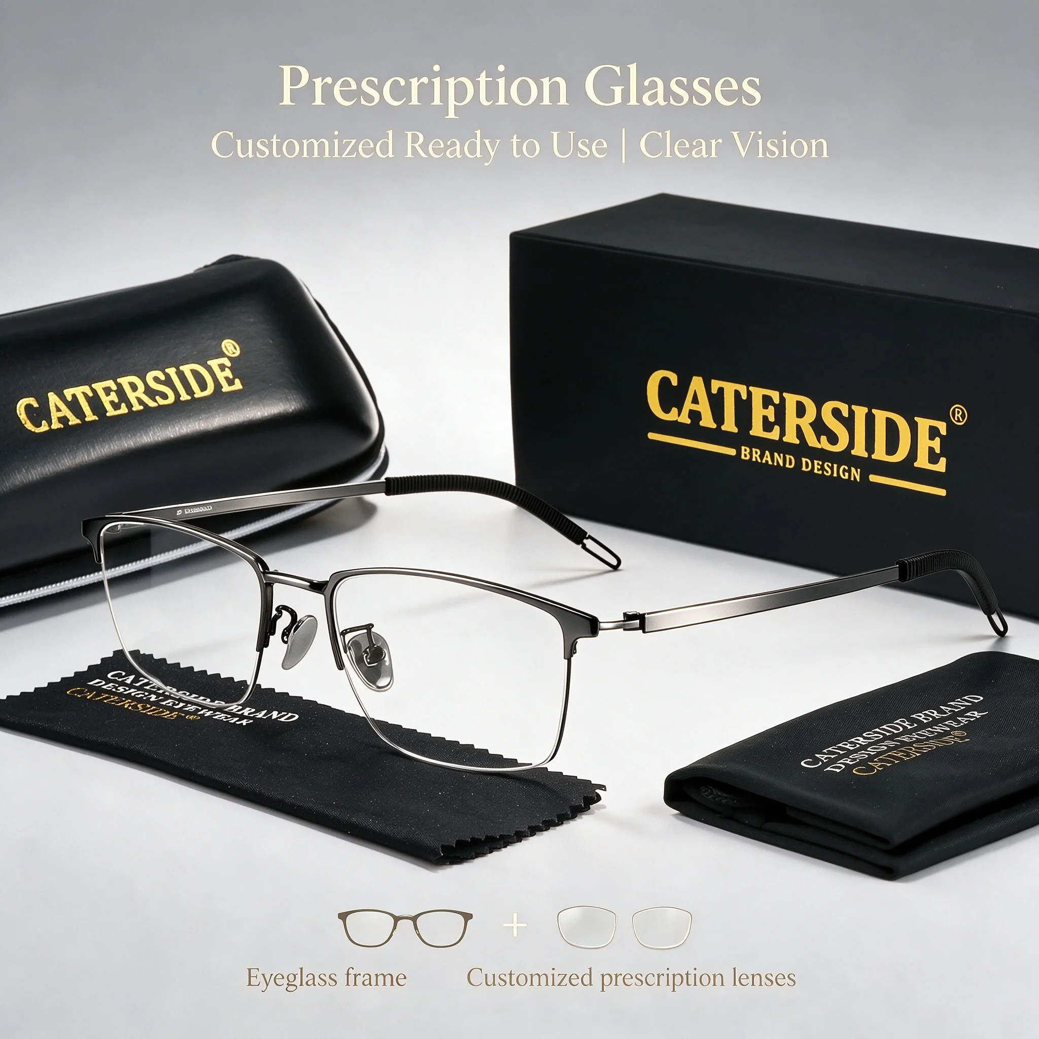 CATERSIDE Men's Luxury Reading Glasses with Pure Titanium Frame 1.56 Refractive Index Anti Blue Light Women's Reading Glasses