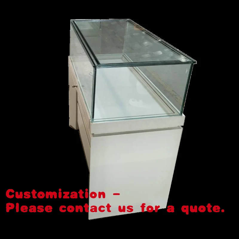 custom.White Rectangular Retail Display Showcase with Glass Top and Solid Back Metal Durable Design Store Use
