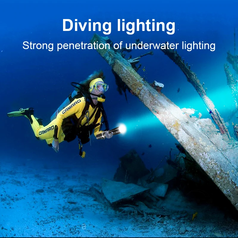 IPX8 Waterproof Diving Flashlight 50M Underwater Dive Torch Portable Handheld Light Underwater Lighting Tide Pooling Snorkeling