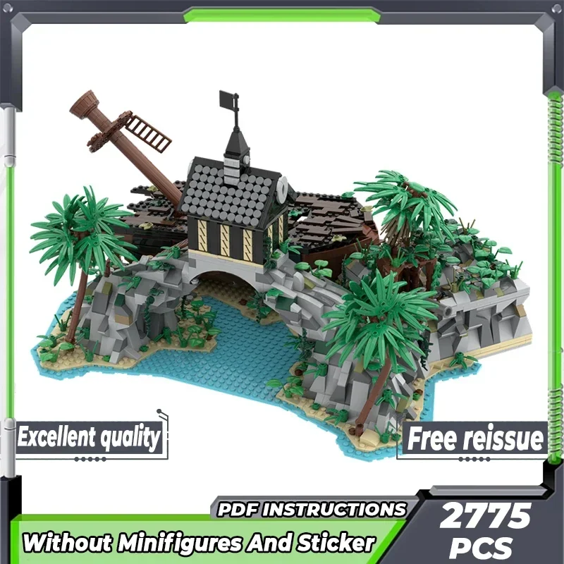 Modelo de isla nacional, bloques de construcción Moc, tecnología de playa pirata Dominica, bloques modulares, regalos, juguetes de Navidad, conjuntos DIY de montaje