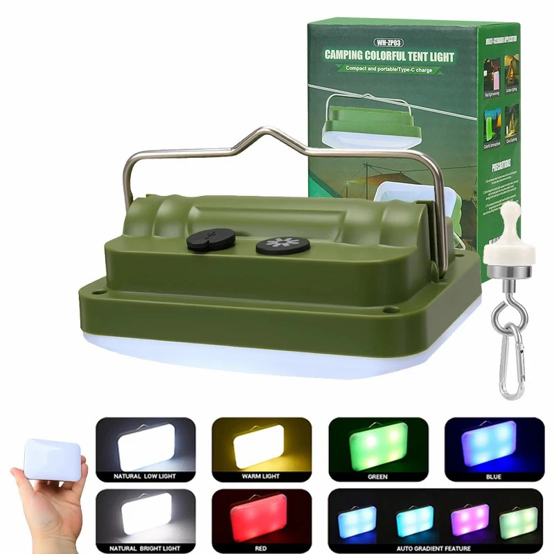 

F2 Outdoor Rechargeable LED Portable Lamp RGB Handheld Flashlight Portable Hook Tent Lamp Colorful Floodlight Lantern Work Light
