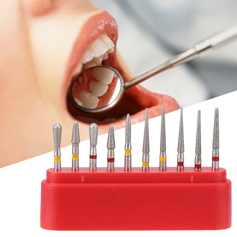 Analyste de perceuse à fraises diamantées dentaires avec boîte de rangement durable, dents en porcelaine, dentiste Chev, outils de polissage, accessoires, FG1.6 mm, 10 pièces par ensemble