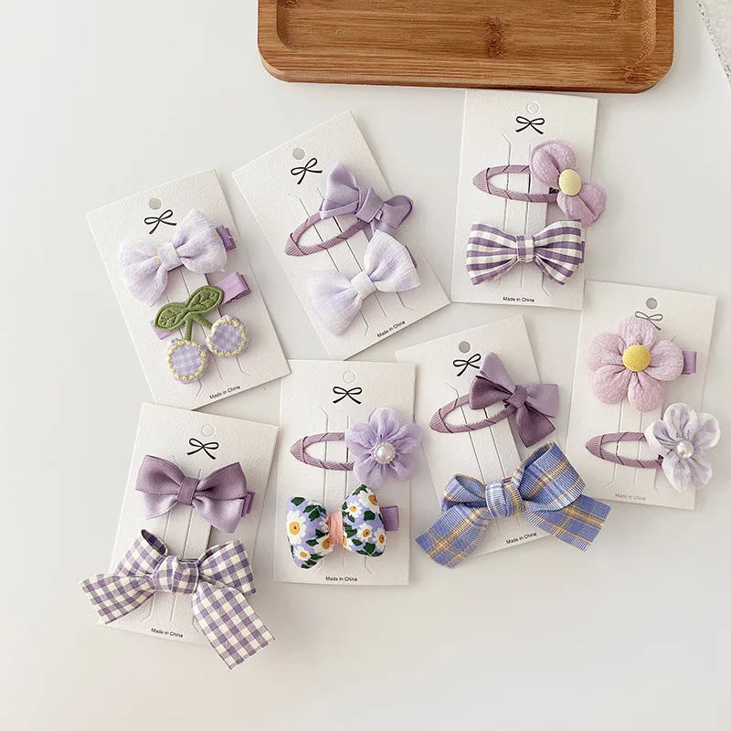 Purple Bow Hairpin Baby Girls Sweet Flower Hair Clip Set Korean Baby Hair Accessories Cute Girl Barrettes Kawaii Hair Pin 2Pcs