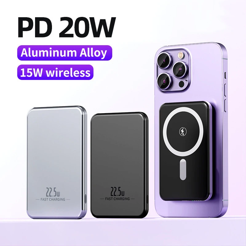 

2025 10000mAh New High quality aluminum alloy Power Banks Backup Battery Macsafe Powerbank Magnetic Wireless Phone Charger