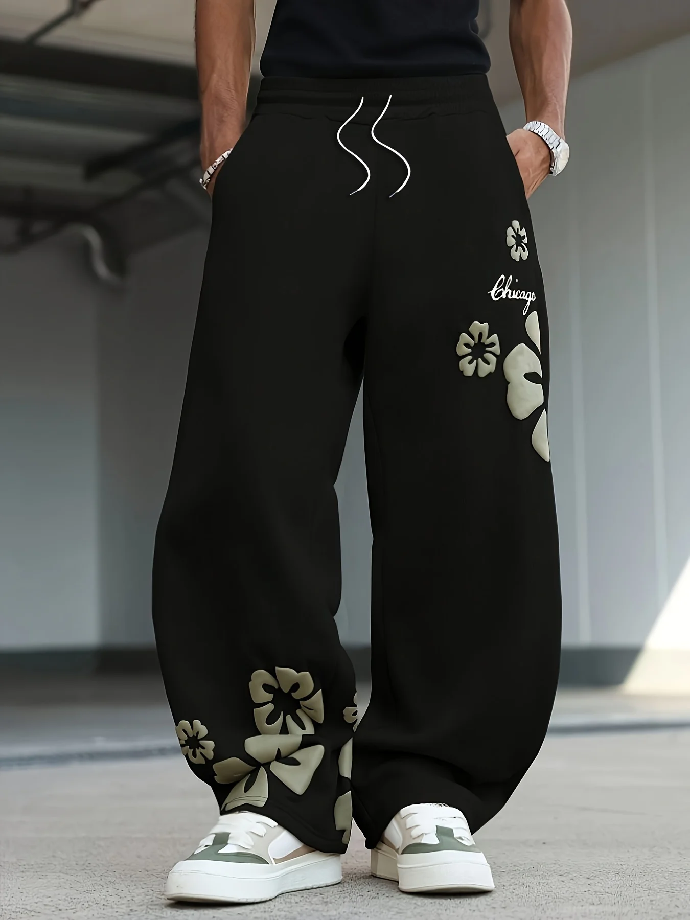 2026 New Model Men Gothic Vertical Graphic Wide Leg Sweatpants Drawstring Loose Straight Baggy Y2K Dark Punk Streetwear Pants.