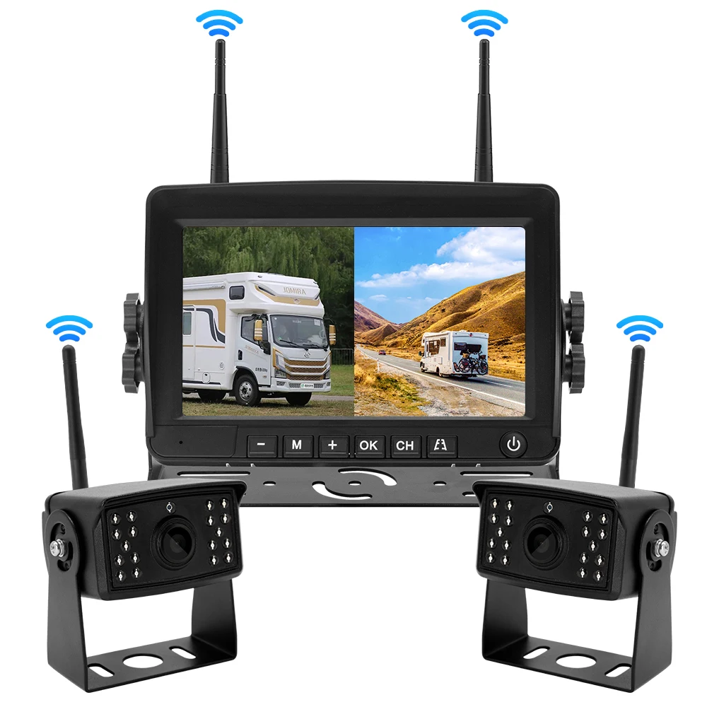 

Wireless7inch Dual Channel Dash Cam HD1080P 2.4G Backup Camera Car Rearview Camera for Truck RV Camper Trailer Semi