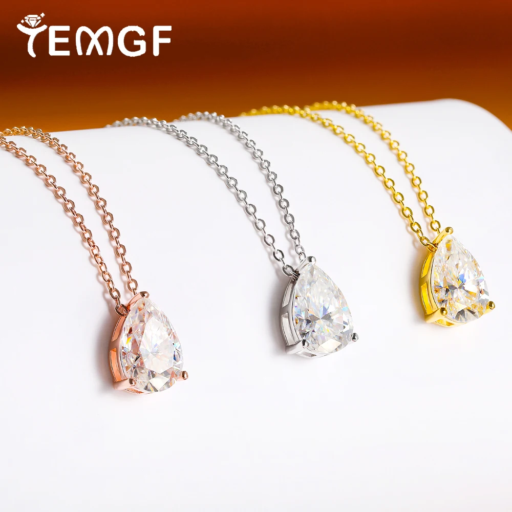 

TEMGF Moissanite Pendent Necklace 1/2/3/4CT Water Drop Cut S925 Silver Chain for Women Wedding Elegant Fine Jewelry Gift
