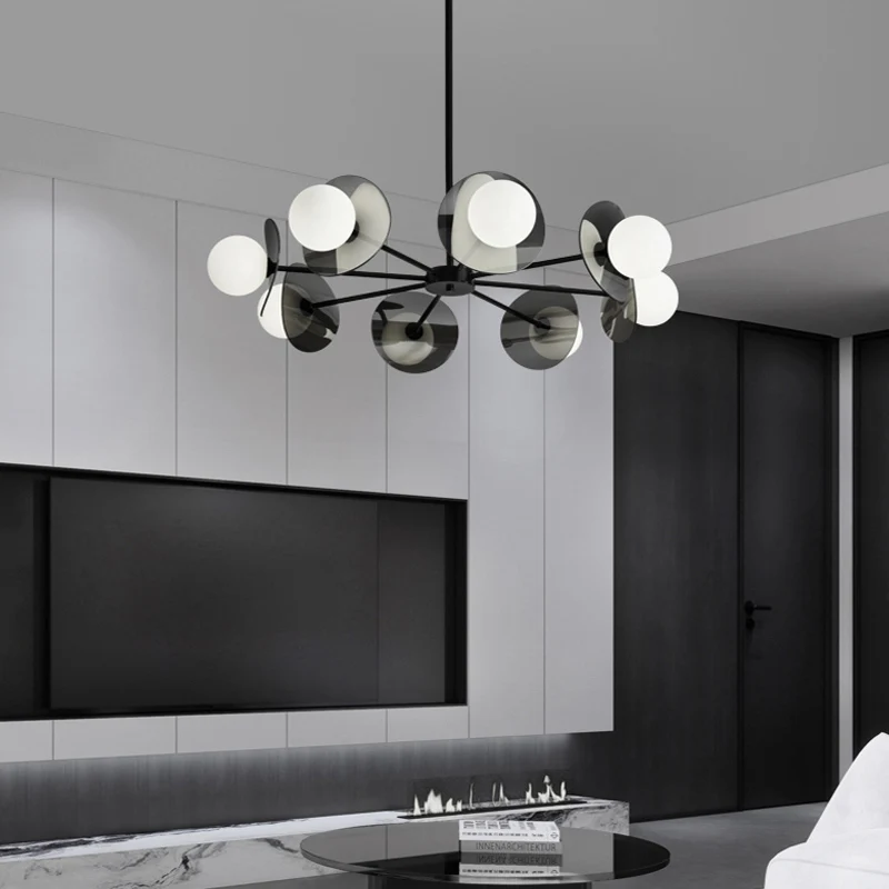 

2025 Modern Black Copper Design LED Chandelier For Living Room Bedroom Dining Room Kitchen Ceiling Lamp Glass Ball Pendant Light