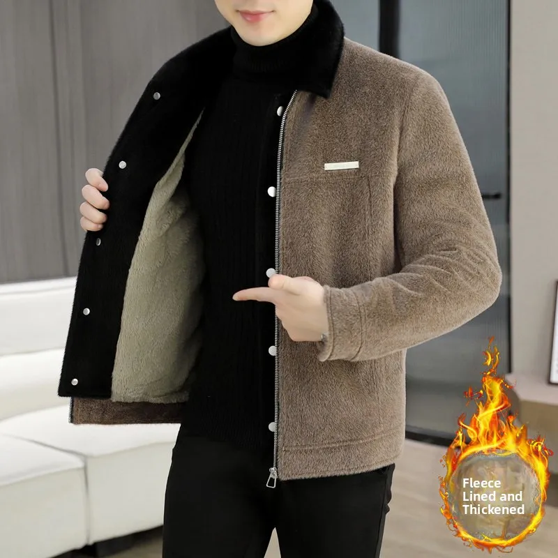 

Новая зимняя мужская модная утепленная шерстяная куртка с цветными блоками и флисом, повседневная универсальная верхняя одежда из полиэфирного волокна, приталенный крой