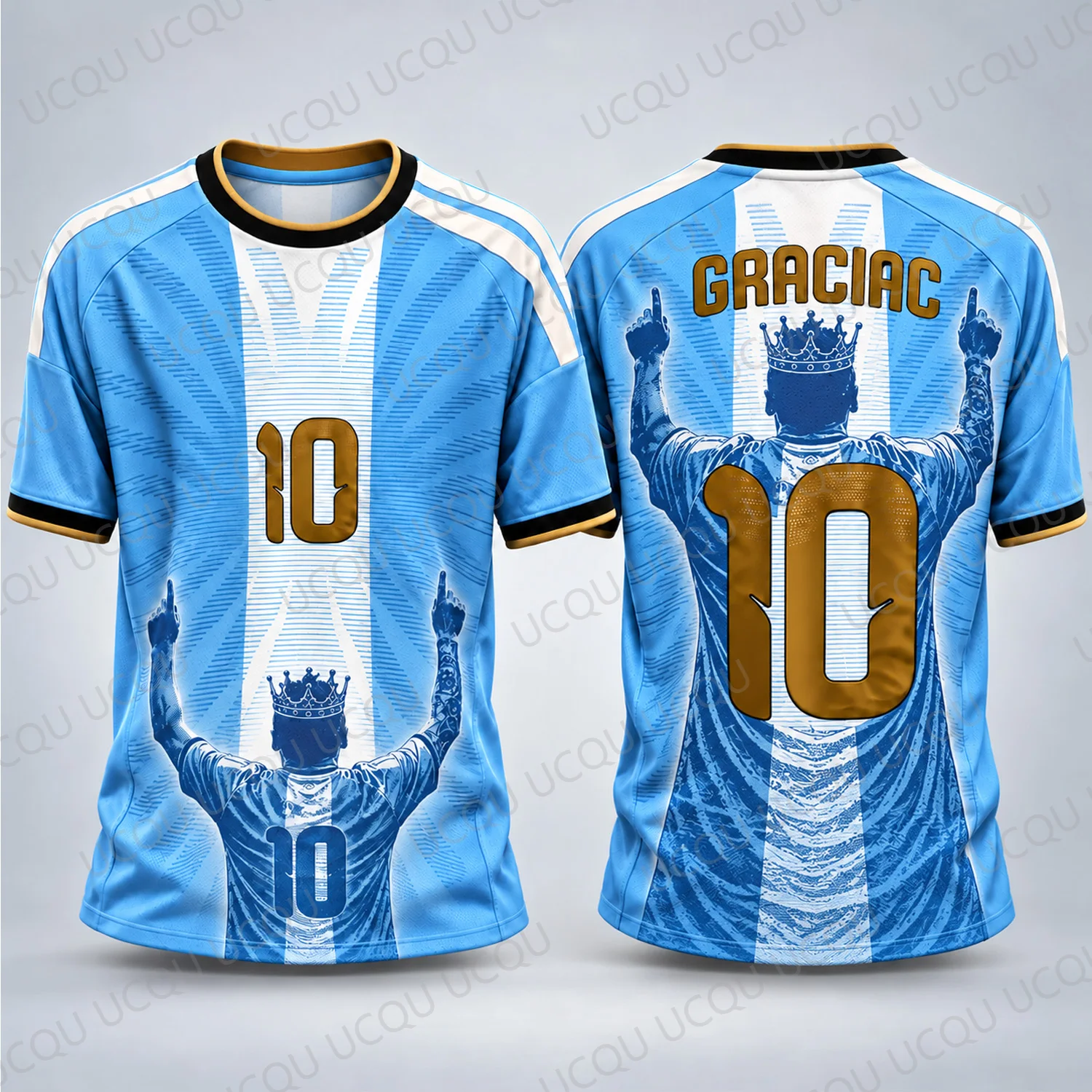 2026 The Pampas Eagle Gracias 10 Crown Soccer Jersey Blue White Gold Football Fan Shirt Men Women Short Sleeve Sports Top Gift