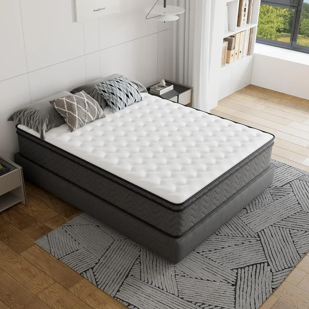 Matelas hybride à ressorts intérieurs Queen, 10 po, dans une boîte, enveloppes de poche, isolation des mouvements, sommeil frais