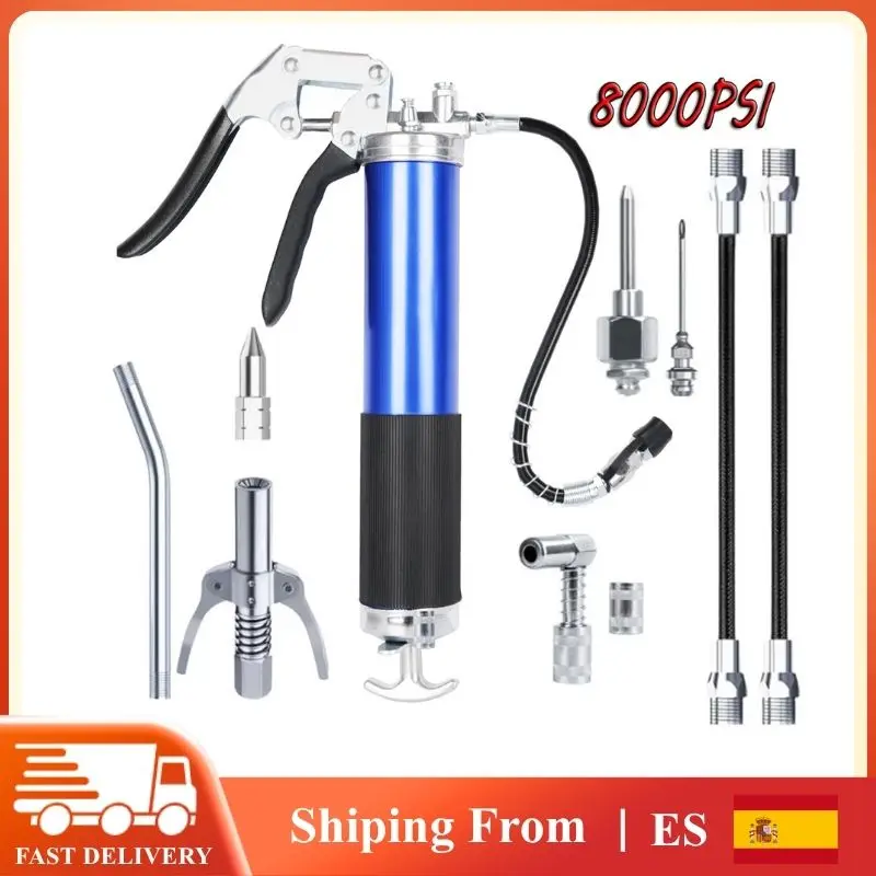 Pistola de Engrase Manual de Alta Presión de 8000 PSI con Empuñadura Tipo Pistola, Acoplador de Bombeo, Pistola de Lubricación de Aluminio de Alta Resistencia, Herramienta para Mantenimiento de Automóviles