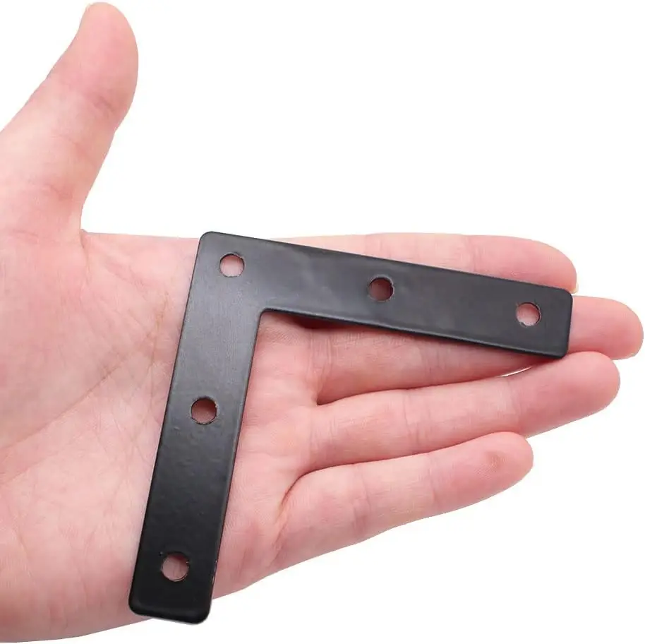 Black L-shaped Flat Angle Brace, Connecting Plate, 90-Degree Brace, for Securing Wooden Furniture