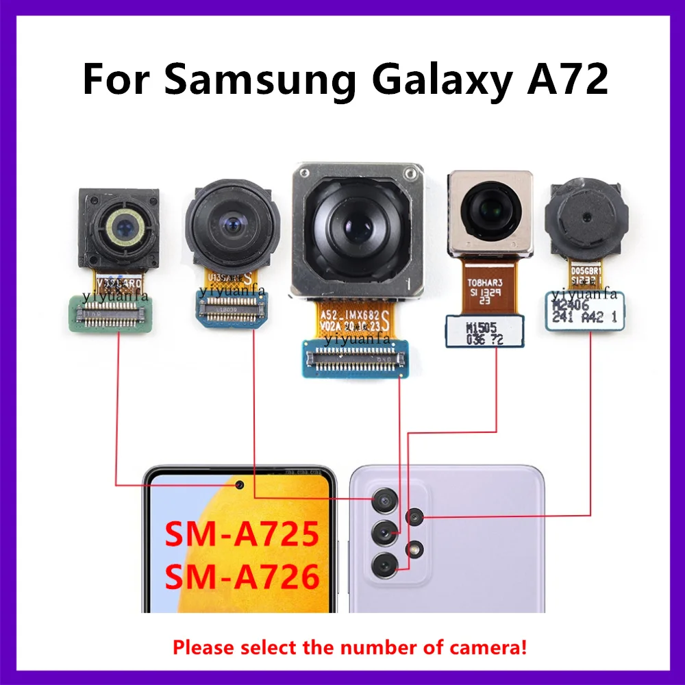 Cámara Trasera Principal para Samsung Galaxy A72 4G 5G A725 A726, Módulo de Cámara Frontal Trasera, Cable Flexible, Piezas de Repuesto, Cámara Trasera, Frontal, Selfie