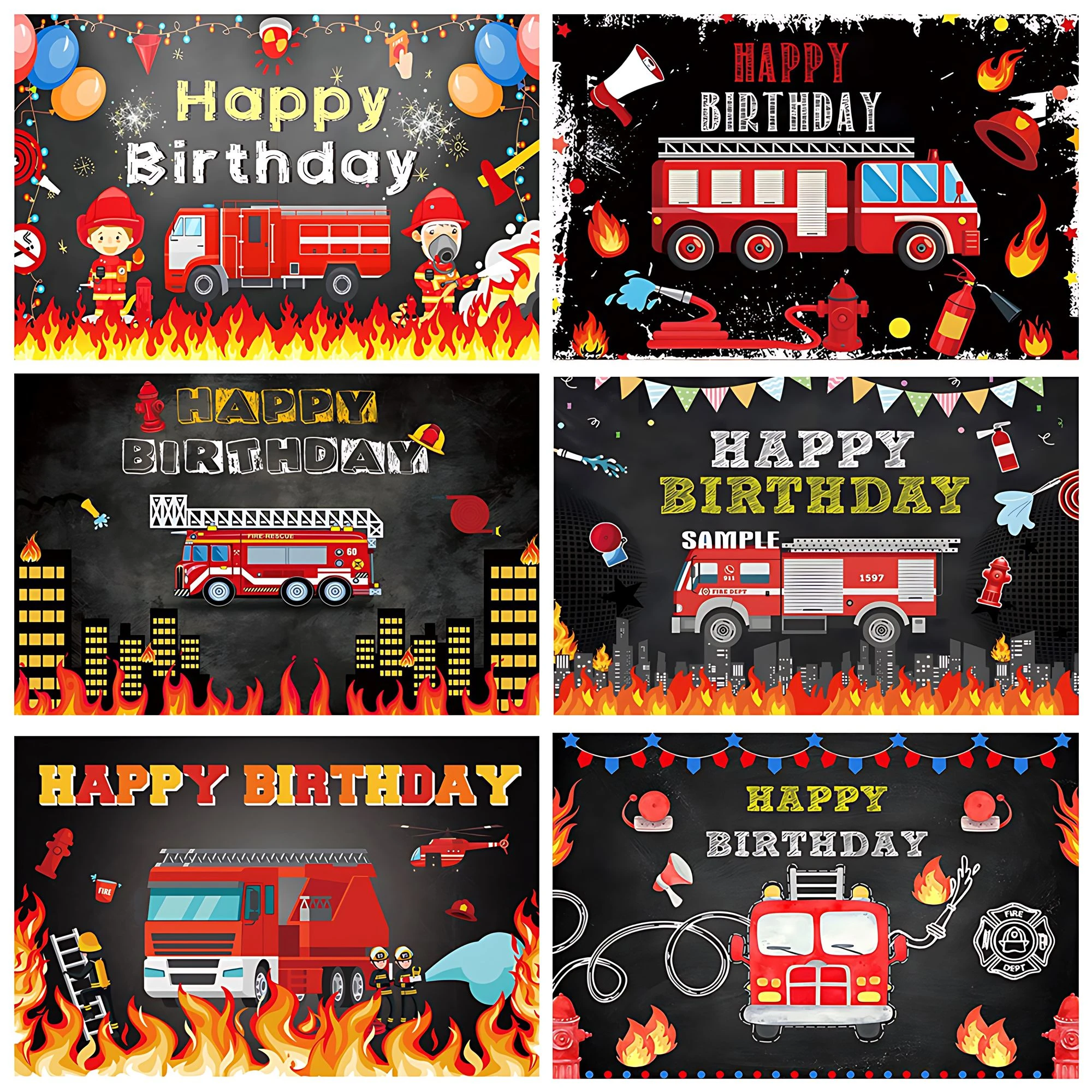 

Fireengine Background Baby Boy Fireman Birthday Party Decoration Supplies Firetruck Medal Banner Photography Backdrop Fire Water