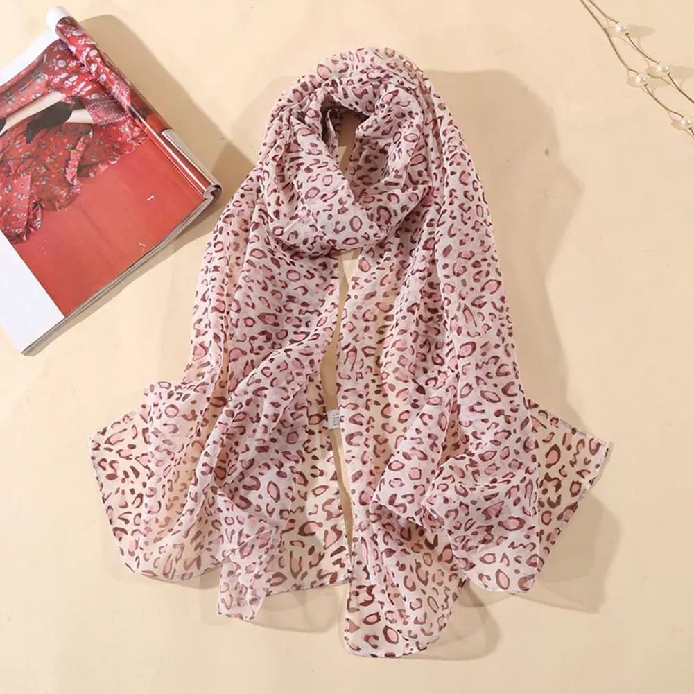 Women Leopard Print Chiffon Scarf Scarves Fashion Women Soft Long Shawls Printed Multifunction Winter Ladies Style Silk Scarf