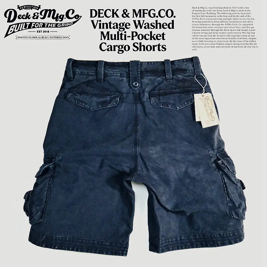 2026 New DECK&MG. American Heavyweight Blue Dyed INDIGO Retro Washed Multi Pocket Workwear Shorts!