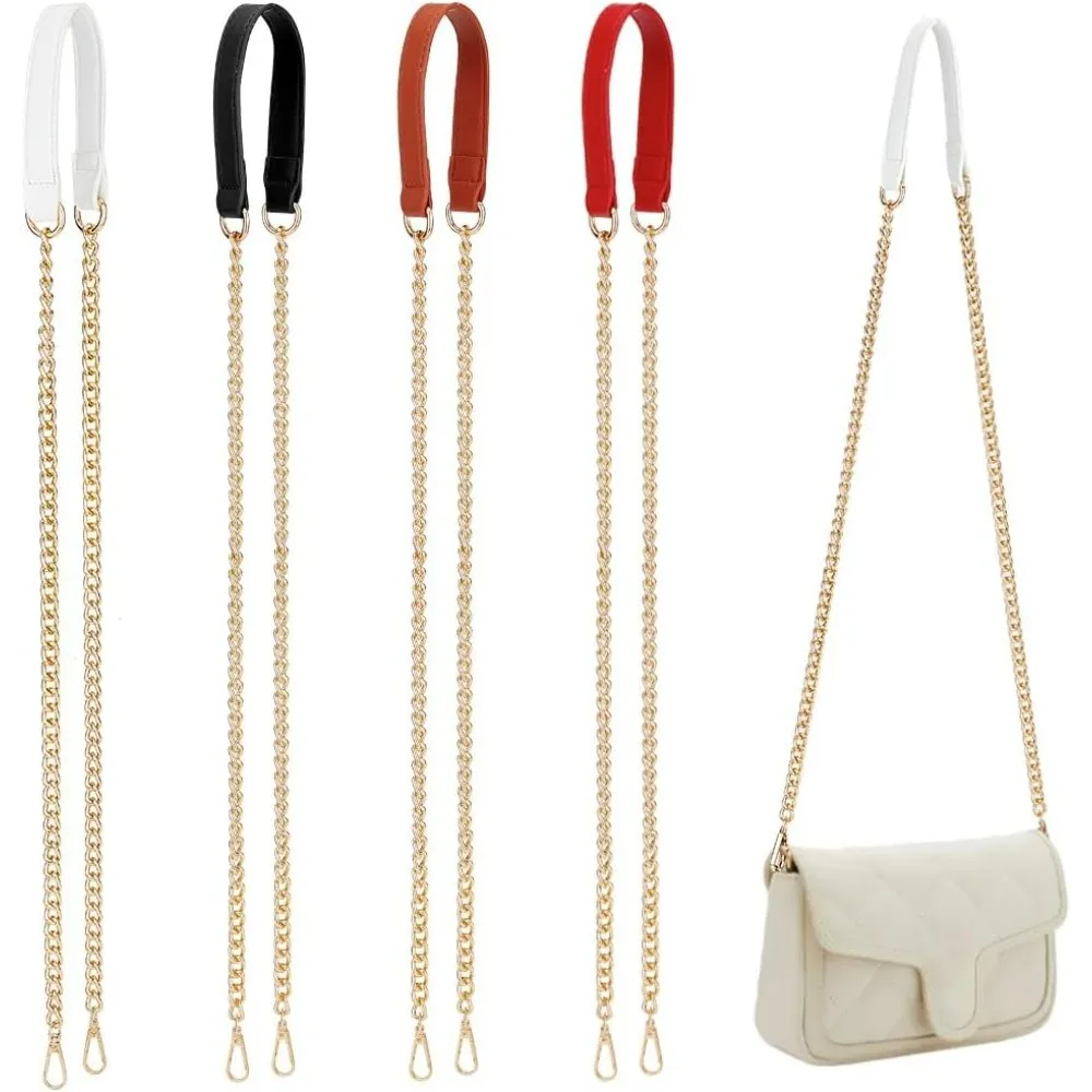 

47 Inch Purse Chain Strap 4 Colors Crossbody Chain Strap Leather Metal Bag Chain Golden Flat Chain Replacement with Alloy
