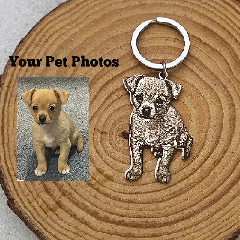 Customized Engraved Cat Dog Photo Pet Portrait Pendant Key Chain Stainless Steel Personalized Family Jewelry Key Ring Gifts - Image 3