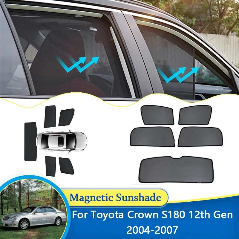 For Toyota Crown S180 12th Gen 2004 2005 2006 2007 Magnetic Sunshade UV Protection Sun Shading Curtain Privacy Car Accessories