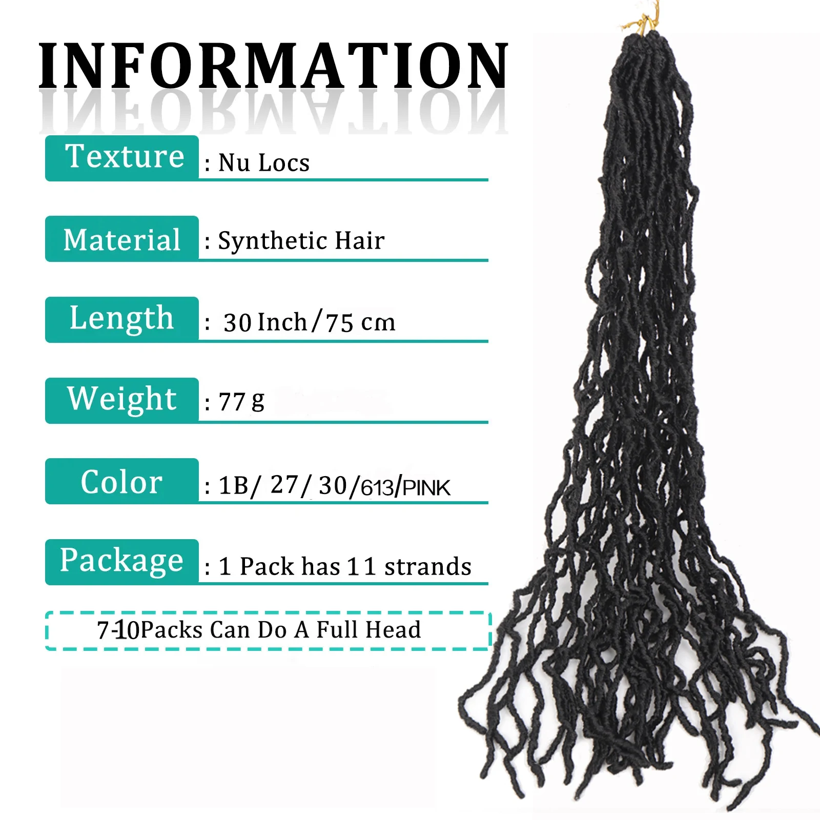 Synthetic Faux Locs Crochet Hair 30Inch Goddess Nu Locs Braids for Women Pre-looped Synthetic Soft Locs Braiding Hair Extensions