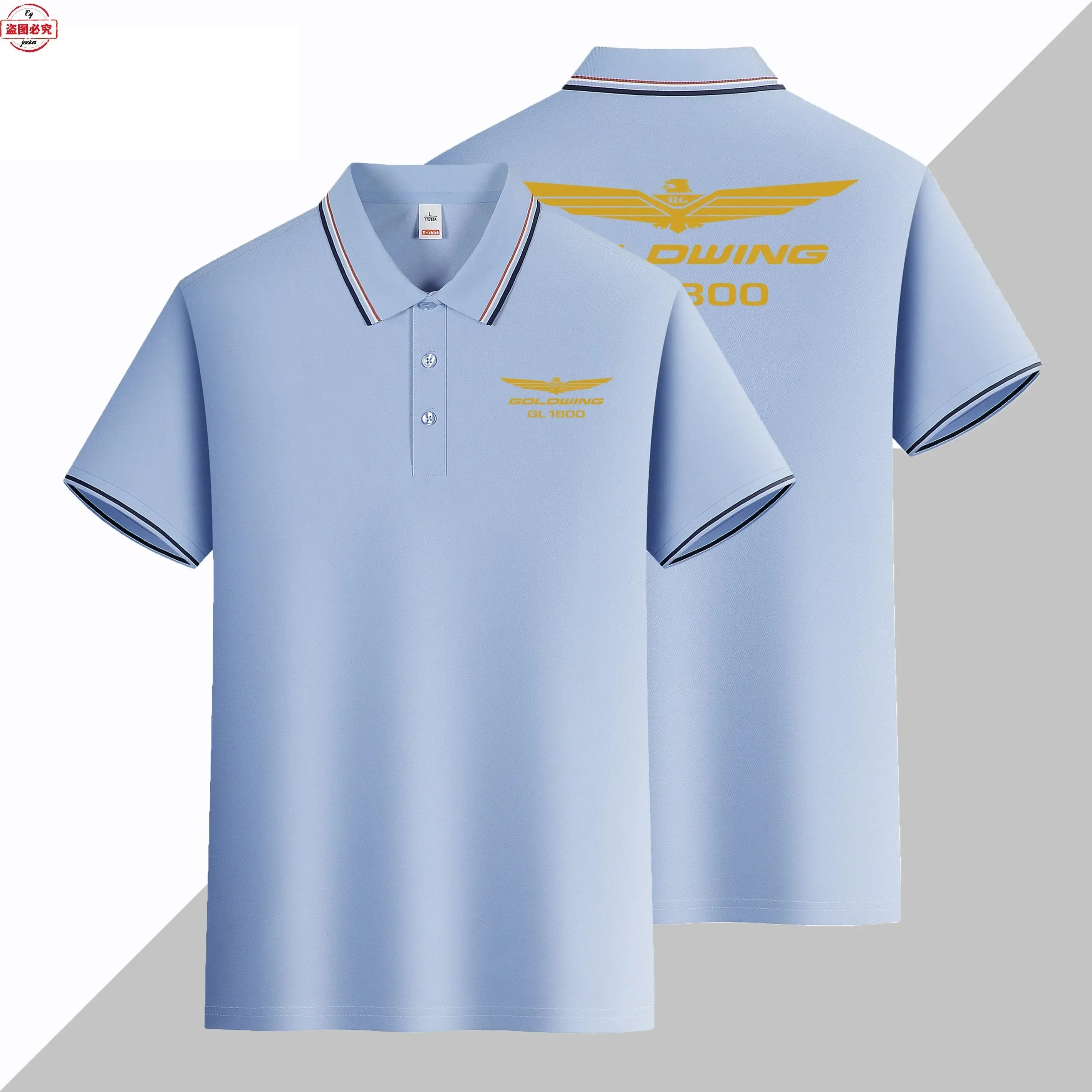 Men's Business Casual Short Sleeved Sports T-shirt,lapel Business Polo Shirt,cycling Suit,Gold Wing 1800 Motorcycle Logo Print