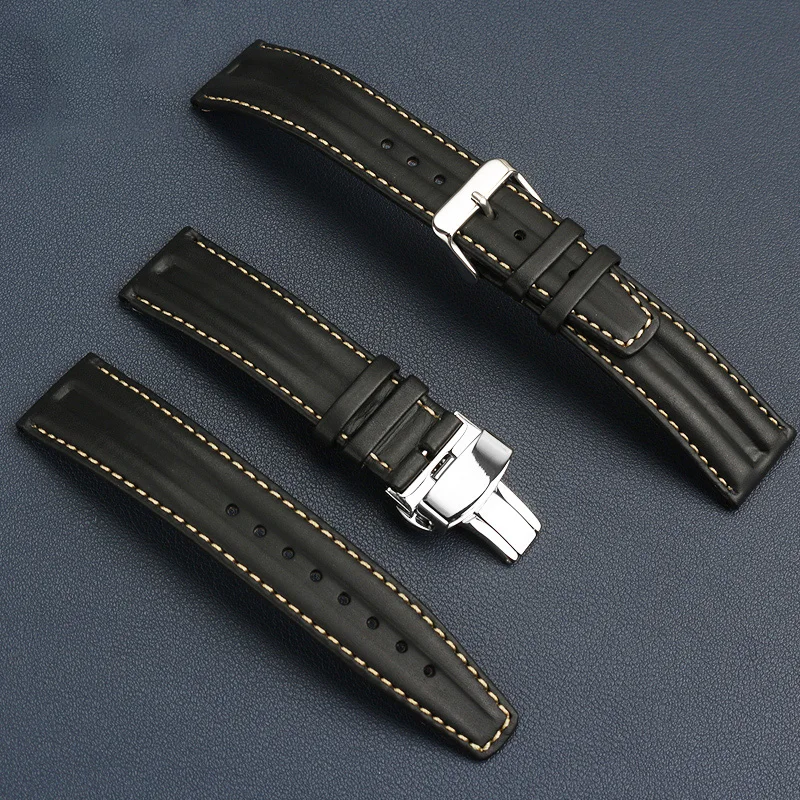 22 Soft Italian cowhide leather watch strap retro wear-resistant balck watchband bracelet for Hamilton Broadway H43515735 series