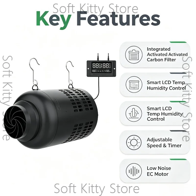 Intelligent Control EC Duct Fan Activated Carbon Filter Deodorant Replaceable Filter Element Ventilation Fan