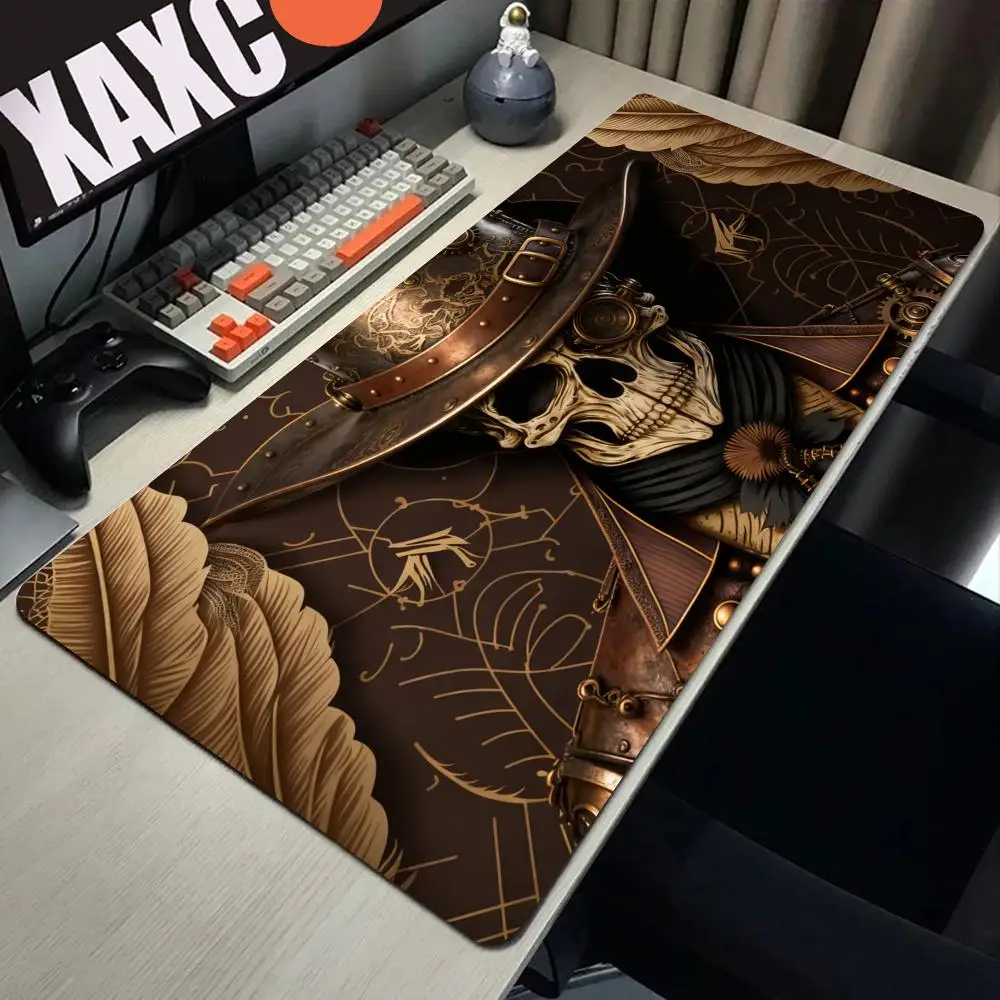 

HYBXAXC Steampunk Cowboy Skull Desk Mat, Western Skeleton Office Decor,Hemmed Edges Cute HD Desk Pad Extended Mats Large Gamer