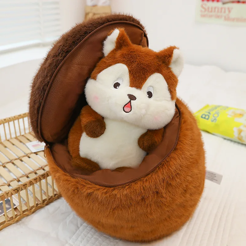 

Cute Plush Squirrel Doll Hide in Acorn Toy Surprise Pinecone Mouse Doll Kawaii Creative Stuffed Animals Doll Kids Throw Pillow