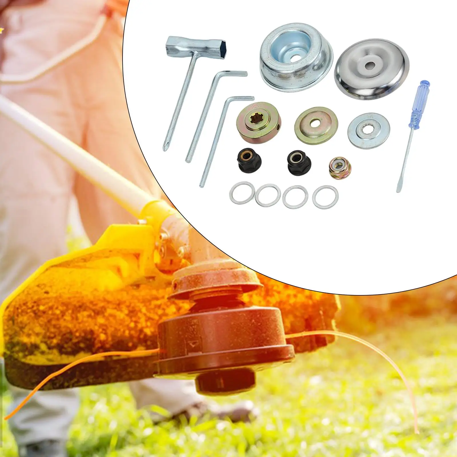 

16x Weed Cutter Head Adapter Kit, Lawnmower Blade Adapter Attachment, Thrust Washer,Brush Cutter Blade Part for Grass Cutter