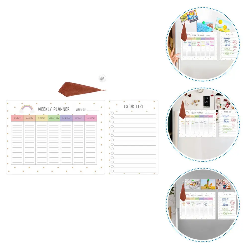 1Set Clear Magnetic Dry Erase Board for Fridge Portable Weekly Planner Reusable Message Board Smooth Writing Surface Daily