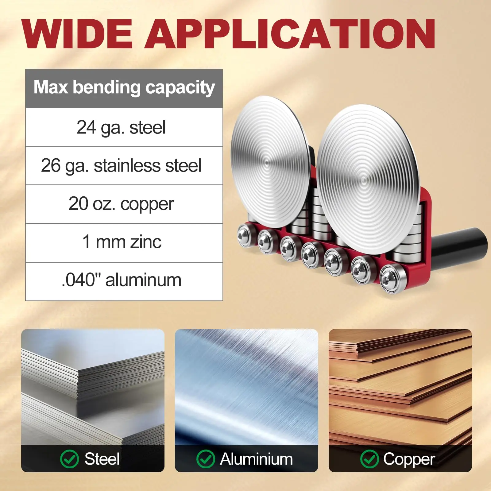 2-Station Metal Disc Bender, 5/16 Inch to 1-1/8 Inch Bending Depth, 90 to 180 Bend for Continuous Hems