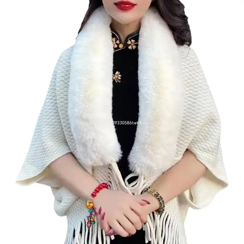 Solid Color Shawl Large Collar Plush Shawl Winter Coat Artificial Furs Wedding Suitable for Both Genders Dropship