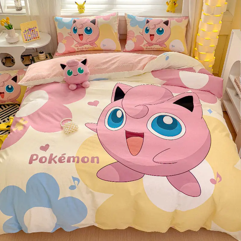 

Original Pokemon Fatty Ding Four-piece Set Cotton Quilt Cover Sheet Pillowcase 100% Cotton Up to Duck Three-piece Set