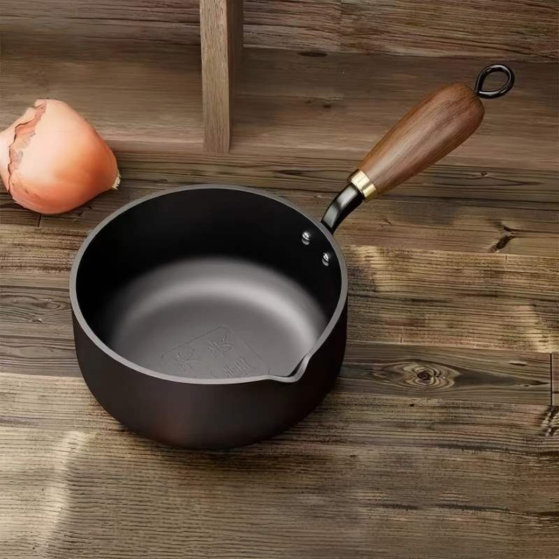 Pentola per zuppa con manico in legno Pentola per latte compatibile con piano cottura a induzione per panna montata, acqua bollente e pentole da cucin