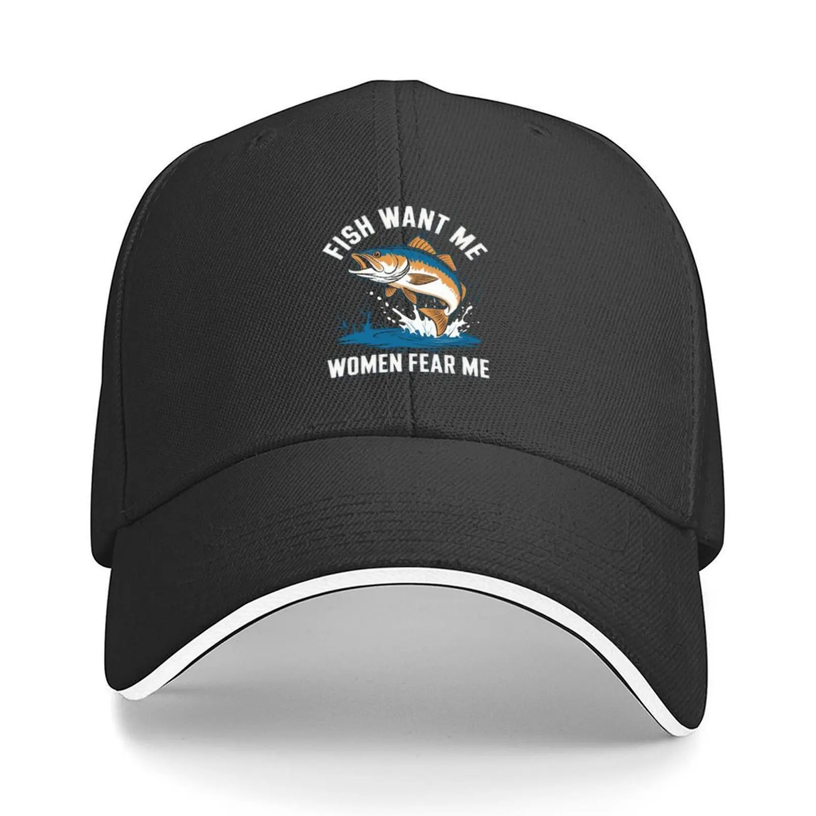 

Fish Want Me Women Fear Me Fisherman Fish Catcher Fishing Baseball Cap hats on offer Brand Man cap cute Hip Hop Women Hats Men's