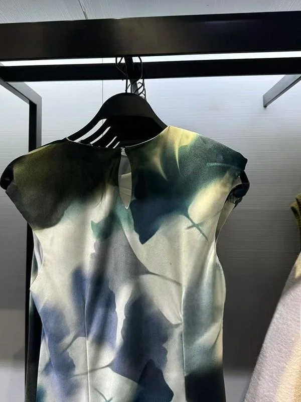 Printemps nouveauté soie Satin imprimé Svel rond Ne Midi Dr femmes Ele Sle a-ligne jupe faux t-shirt