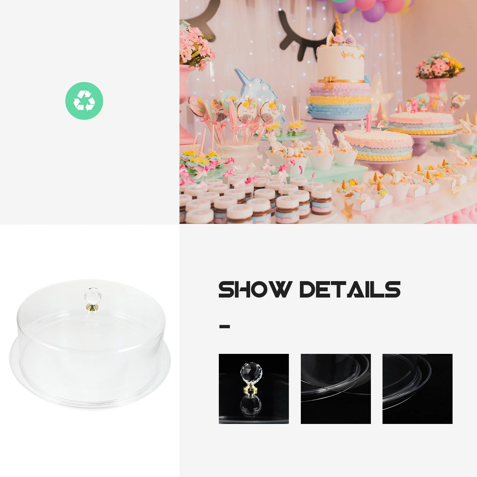 

Acrylic Food Cover Dish Storage Cake Protector Transparent Cupcake Display Dustproof Insect Resistant Fly Proof Round Shape