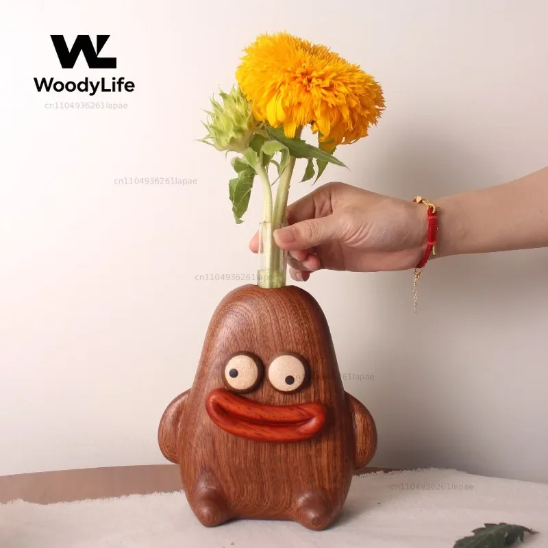 Sausage Mouth Doll Dust Duster, Living Room Tabletop Feather Duster Creative Solid Wood Vase Birthday Housewarming Gift
