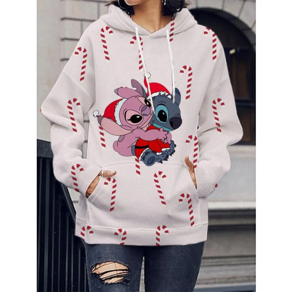 Women\'s Sweatshirt Sweatshirt Jacket Clothes Hoodie Women\'s Pocket Long Sleeve Pullover Disney Christmas Stitch Top