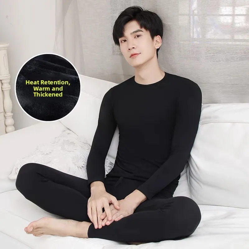 

Men's Thermal Underwear Set Winter Thickened Fleece Thin Style Youth Constant Temperature Autumn Clothes Pants round Neck Lon...