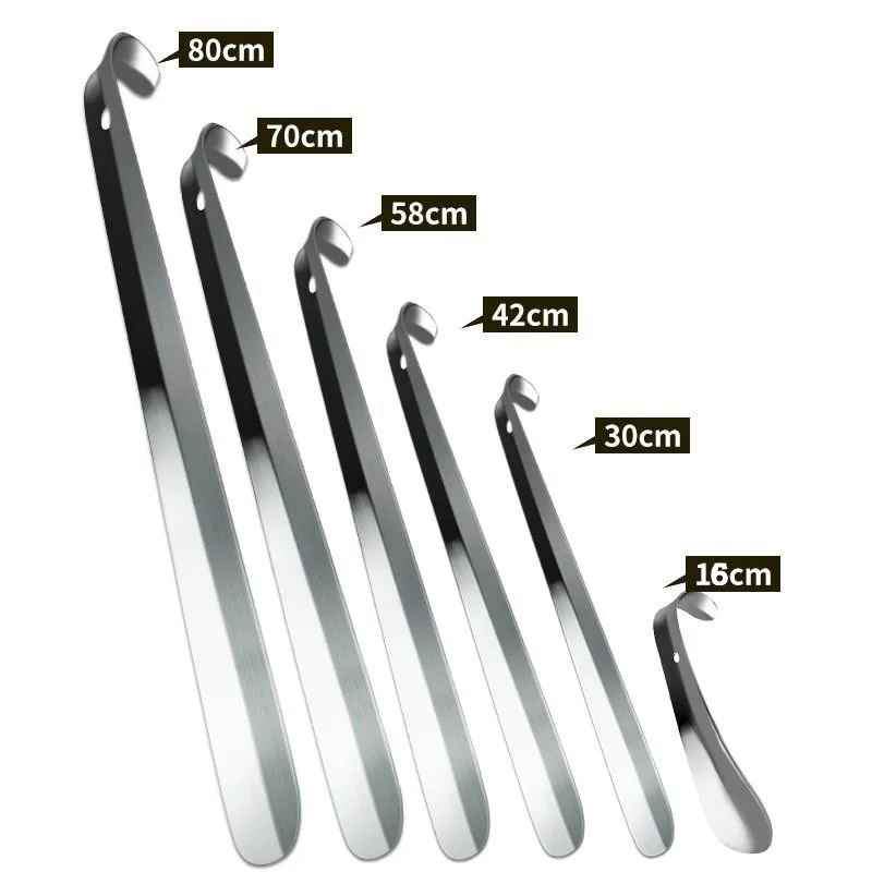 1 Pcs Professional Durable Handle Professional 16/30/42/58/70/80cm Metal Silver Color Shoe Horn Lifter Long Shoespooner Shoehorn