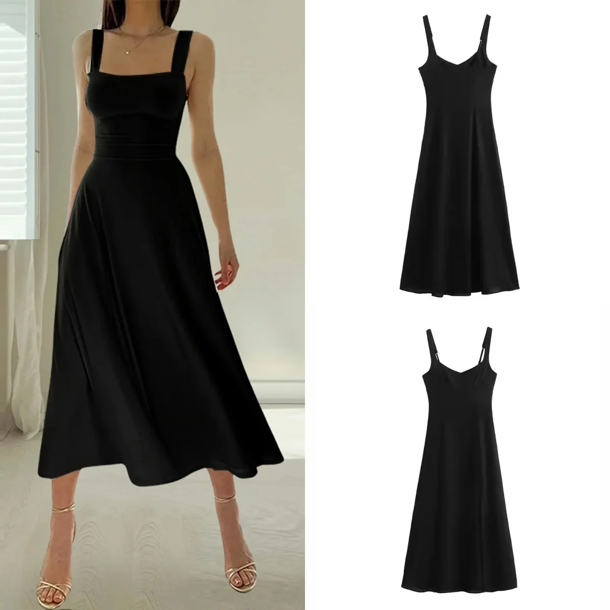 Vestidos sencillos de color liso con cuello halter, vestidos negros, vestidos de fiesta, novedad de verano 2024, vestidos largos sexys con tirantes de lino puro