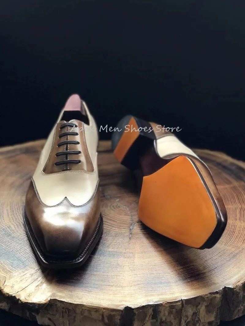 Men\'s Luxury Customized Genuine Leather Oxford Shoes Retro Mixed Colors Breathable Handmade British Casual Formal Leather Shoes